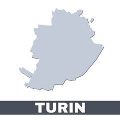 Turin outline map. Vector map of Turin city area borders with shadow