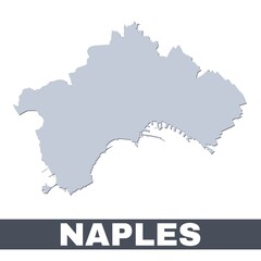 Naples outline map. Vector map of Naples city area borders with shadow