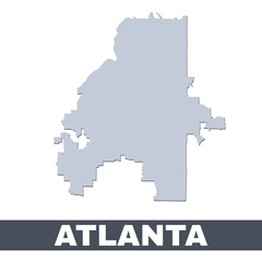 Atlanta outline map. Vector map of Atlanta city area borders with shadow