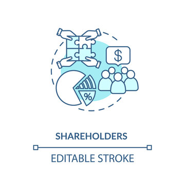 Shareholders concept icon. Corporation members, crowdfunding. Investing money. Business partners. Stockholders idea thin line illustration. Vector isolated outline RGB color drawing. Editable stroke
