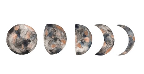 Hand painted watercolor moon phases. Full moon. Design for printing on textiles, packaging, cards, posters, etc.