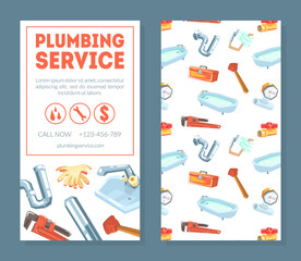 Plumbing Service Business Card Template, Professional Plumber or Handyman, Flyer, Poster or Banner Vector Illustration