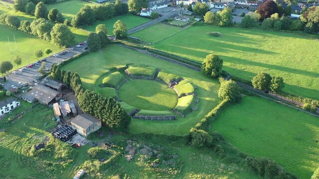 Aerial view of the Welsh town Caerleon in Wales, home of the Roman Amphitheatre
