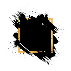 Black grunge with Golden frame vector, Collection of Grunge background, Spray Paint Elements, Black splashes set, Dirty artistic design elements, ink brush strokes, Vector illustration.
