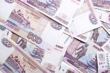 Russian ruble. Russian currency closeup in the form of texture.