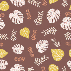 Vector chocolate and yellow color any leaf Repeat Seamless Pattern Background. Can Be Used For, bottles print, Fabric, Wallpaper, Invitations, Packaging. The surface pattern design.