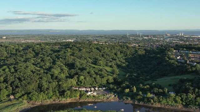 Aerial view of the Welsh town Caerleon in Wales, home of the Roman Amphitheatre