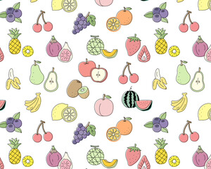 フルーツのイラストのフレーム 果物 背景 テンプレート 果実 かわいい 手描き リンゴ イチゴ Advertisement Wall Mural Advertiseme Yugoro