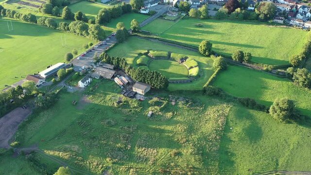 Aerial view of the Welsh town Caerleon in Wales, home of the Roman Amphitheatre