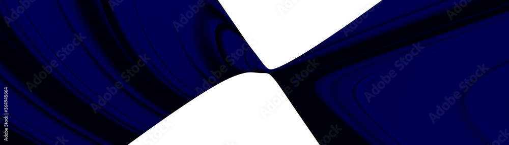Poster ultra wide 3d abstract background of curved geometrical patterns of navy color with lighting and sha