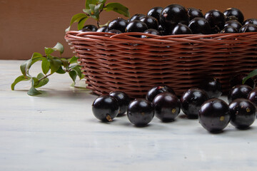 Jaboticaba or jabuticaba, very tasty Brazilian fruit. selective focus.