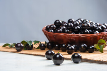 Jaboticaba or jabuticaba, very tasty Brazilian fruit. selective focus.
