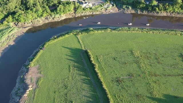 Aerial view of the Welsh town Caerleon in Wales, home of the Roman Amphitheatre
