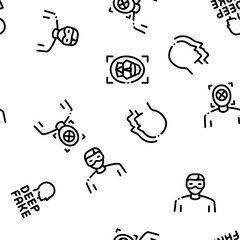 Deepfake Face Fake Seamless Pattern Vector Thin Line. Illustrations