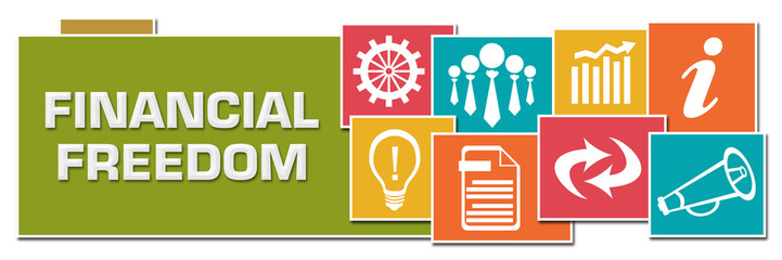 Financial Freedom Various Color Boxes With Business Symbols 