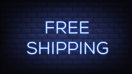 free shipping neon sign illustration use for landing page,website, poster, banner, flyer, background,label,sale promotion, advertising, marketing. sale promotion on brick wall background