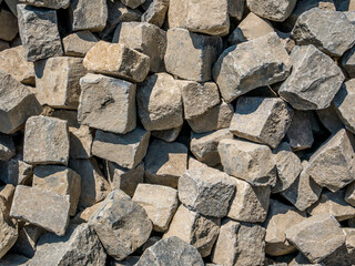 Pile of rocks for construction. Many stones gravel stacked