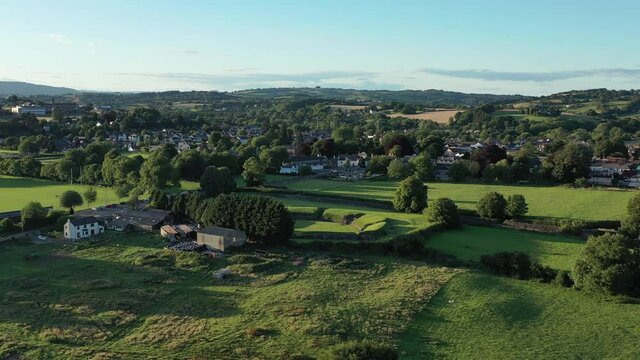 Aerial view of the Welsh town Caerleon in Wales, home of the Roman Amphitheatre
