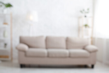 Cozy living room. Blurred photo of sofa, in light interior