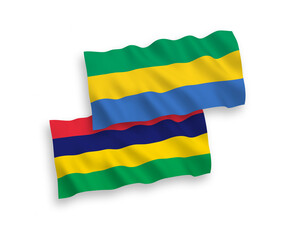 Flags of Mauritius and Gabon on a white background