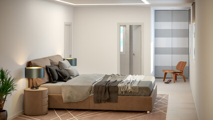 Hotel bedroom Interior 3D Illustration Photorealistic Rendering