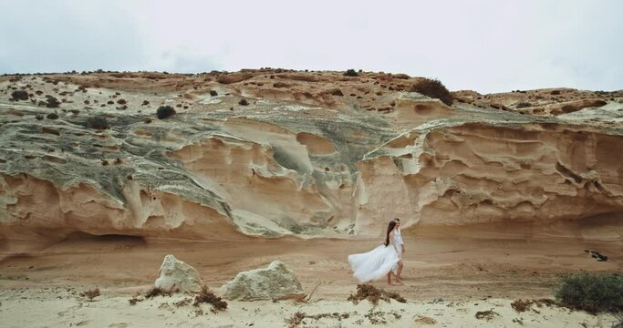 Couple attractive and good looking walking around the amazing landscape view they feeling romantic and relaxed together. 4k