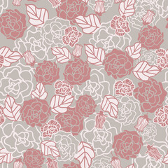 Vector floral rose grey seamless repeat background pattern. 