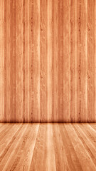 Concept or conceptual vintage or grungy brown background of natural wood or wooden old texture floor and wall as a retro pattern layout. A 3d illustration metaphor to time, material, emptiness,  age 
