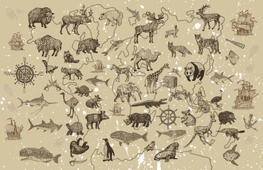 seamless pattern with animals map vector illustration