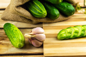 Cucumbers on a wooden surface