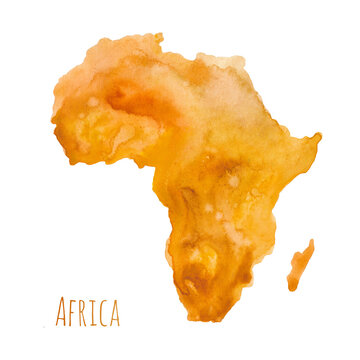 Africa watercolor map in front of a white background. Map silhouette