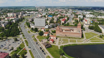 Fototapeta na wymiar Aerial panorama of the historic city of Lida with a castle. Belarus.
