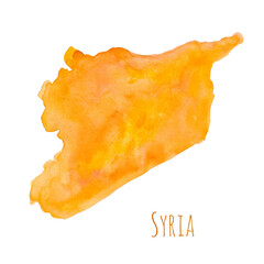 Syria watercolor map in front of a white background. Map silhouette