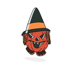 halloween pumpkin witch hat tattoo design, vector illustration