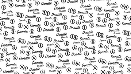 Background pattern with the word "donate" and dollar sign coins symbol