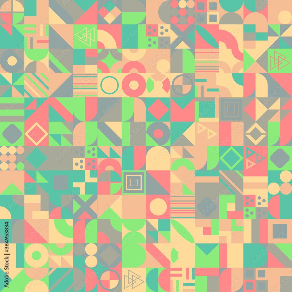 Poster abstract multicolored geometric pattern. different geometric figures background. flat minimal style.