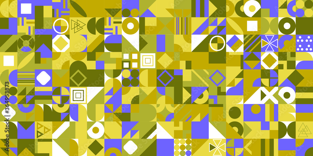 Poster abstract multicolored geometric pattern. different geometric figures background. flat minimal style.