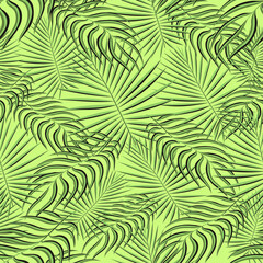Fototapeta na wymiar Exotic tropic pattern. Tropical floral fabric fashion background. Palm leaf textile color vintage summer . Natural leaves tropical . Seamless vector design for wallpaper, swimwear print decoration.