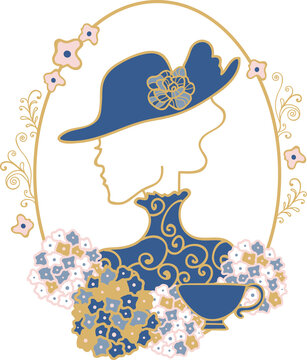 Vector Art deco tea party lady silhouette vintage placement print