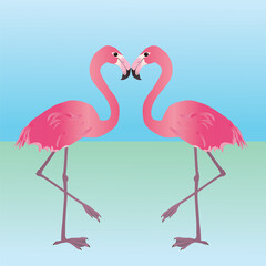 Print
An illustration of two pink flamingos. They are holding one leg up and mirror each other