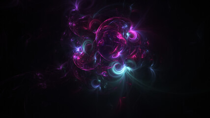 Abstract colorful blue and purple glowing shapes. Fantasy light background. Digital fractal art. 3d rendering.