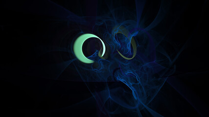 Abstract colorful blue and green glowing shapes. Fantasy light background. Digital fractal art. 3d rendering.