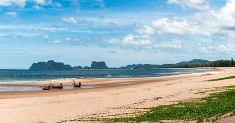 Sea view from tropical beach with sunny sky for background.