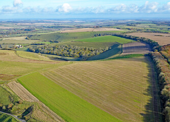 Aerial view of the fields at Monks Down in Wiltshire
