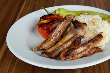 Fried Lamb Rib Menu, Rice, Pepper, Tomato, Turkish Cuisine