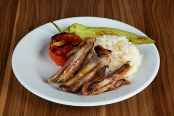 Fried Lamb Rib Menu, Rice, Pepper, Tomato, Turkish Cuisine