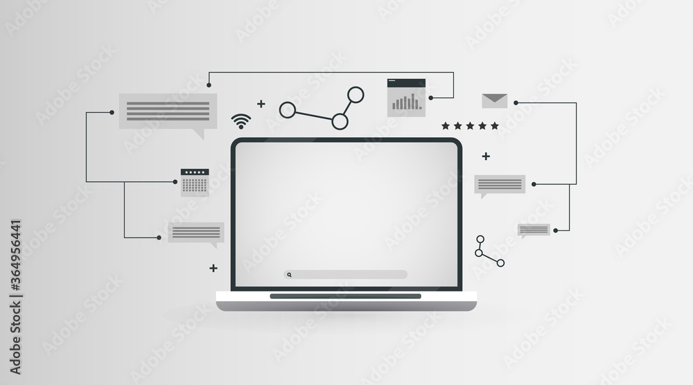 Poster Abstract Network Scheme With Laptop And E-Mail Message Icons, Panorama