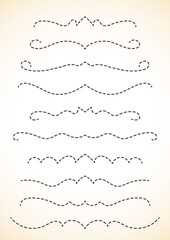 Ornamental calligraphic dash lines dividers page decoration Vector delicate minimalistic design element set