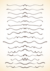 Ornamental calligraphic lines dividers page decoration, Vector delicate thin minimalist design element set