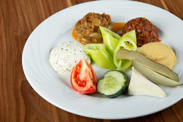 Restaurant Appetizer Mix, Wood Background